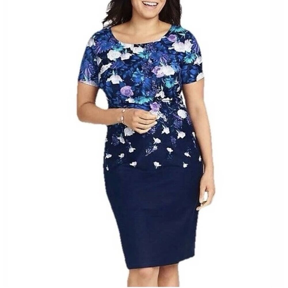Talbots Sheath Dress Floral Size 4 Lined Blue Purple Cotton Business Work Office